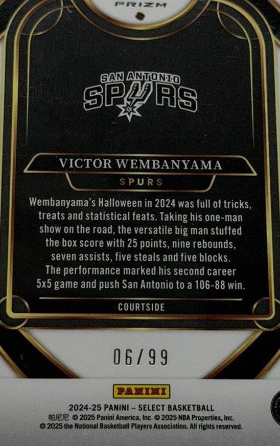 Victor Wembanyama 2024 Panini Select back