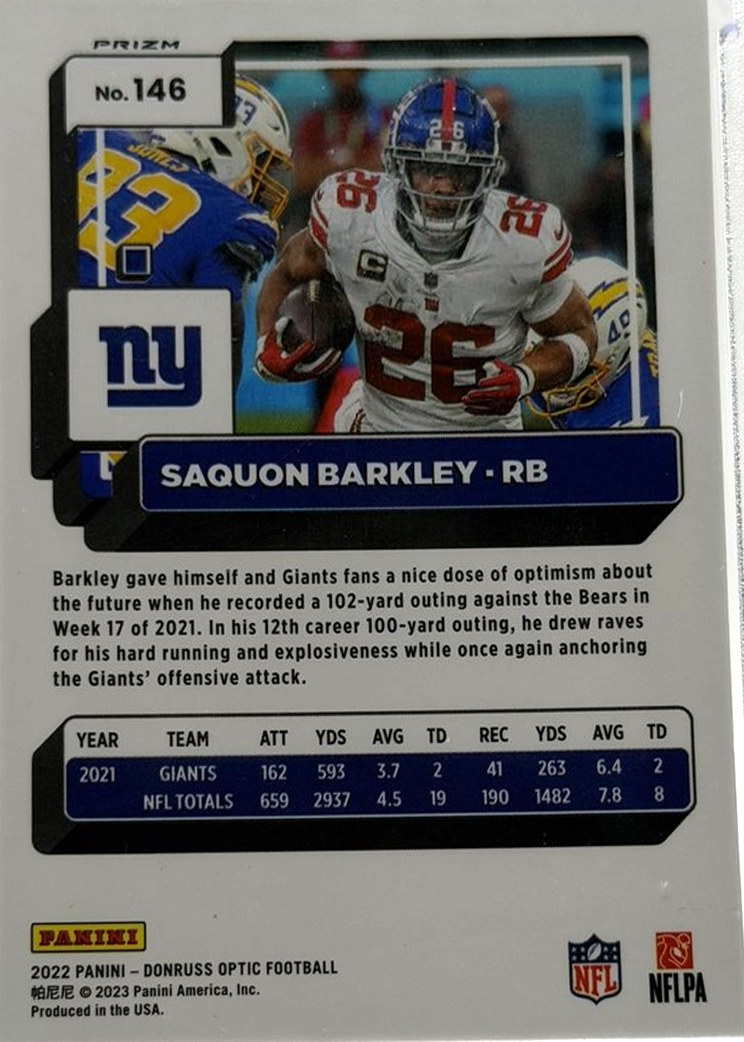 Saquon Barkley 2022 Donruss Optic back