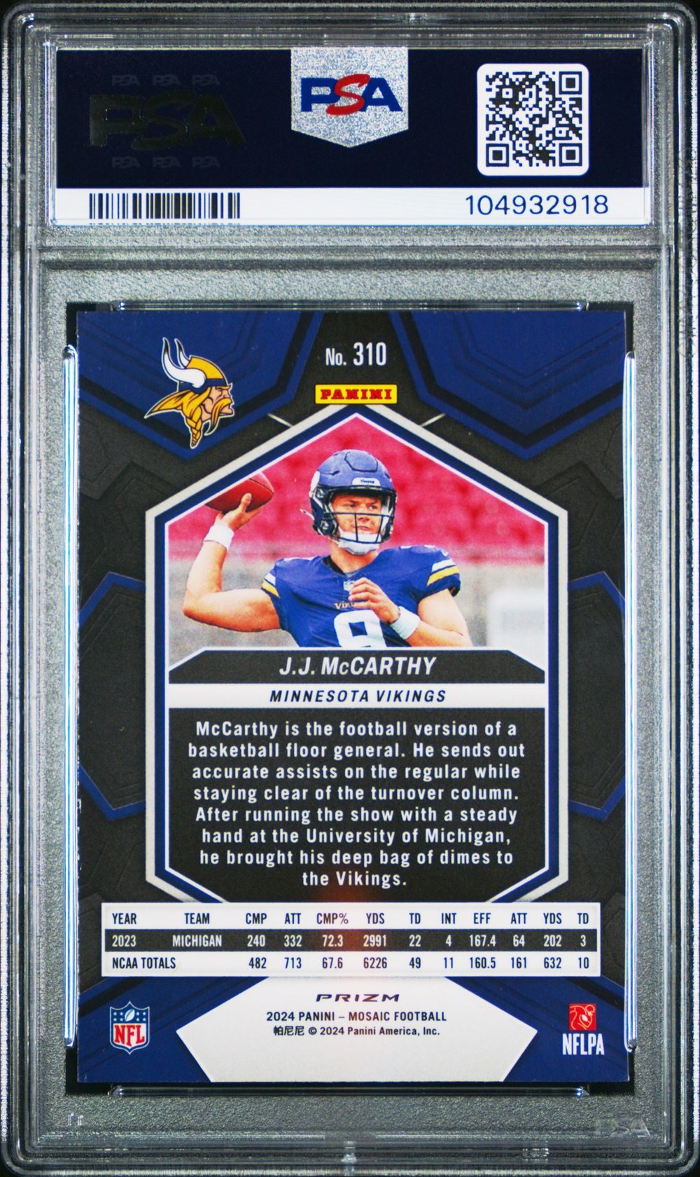 J.J. McCarthy 2024 Panini Mosaic back