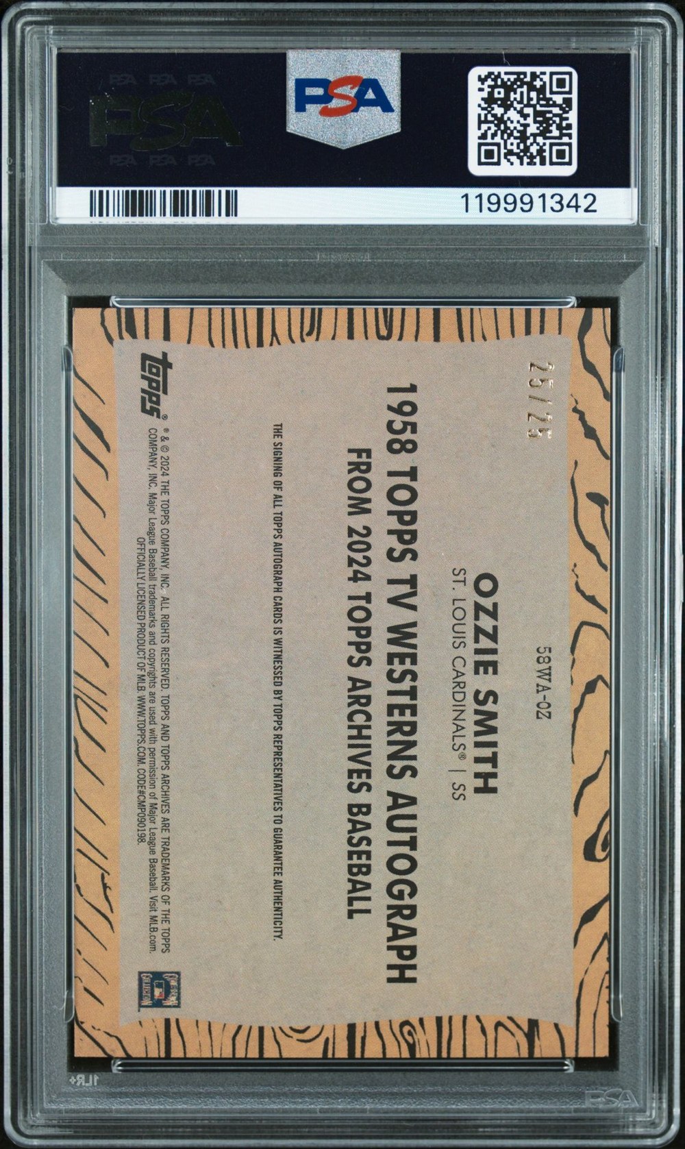 Ozzie Smith 2024 Topps Archives back