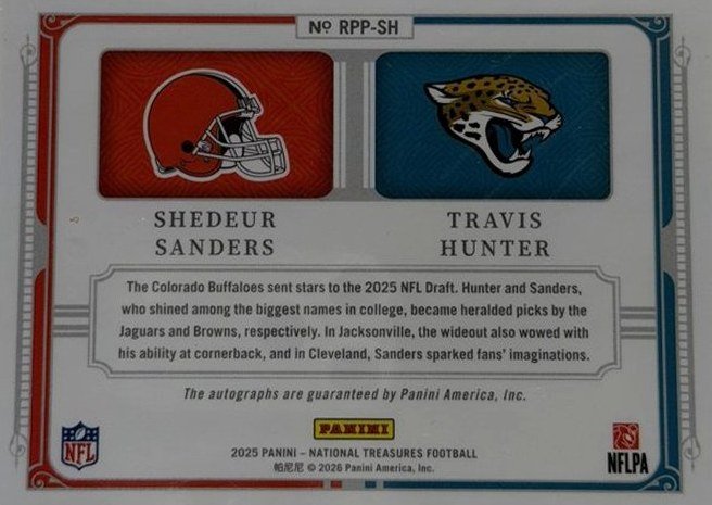 Shedeur Sanders & Travis Hunter 2025 Panini National Treasures back