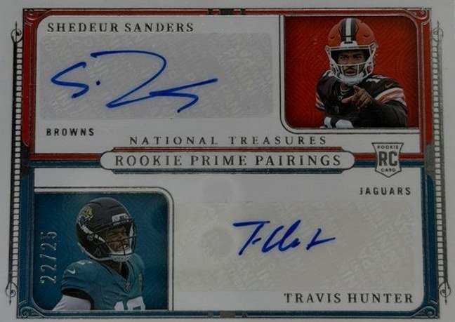 Shedeur Sanders & Travis Hunter 2025 Panini National Treasures front
