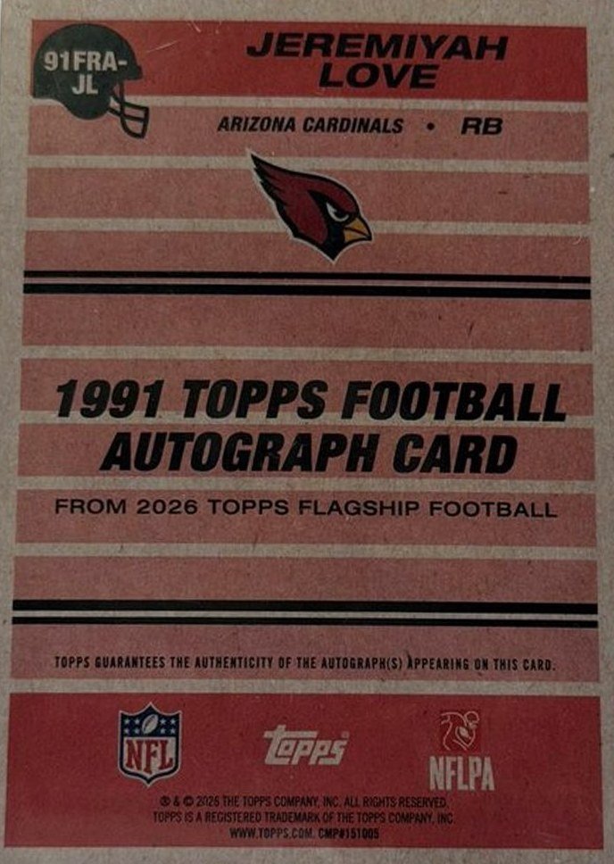Jeremiyah Love 2026 Topps back