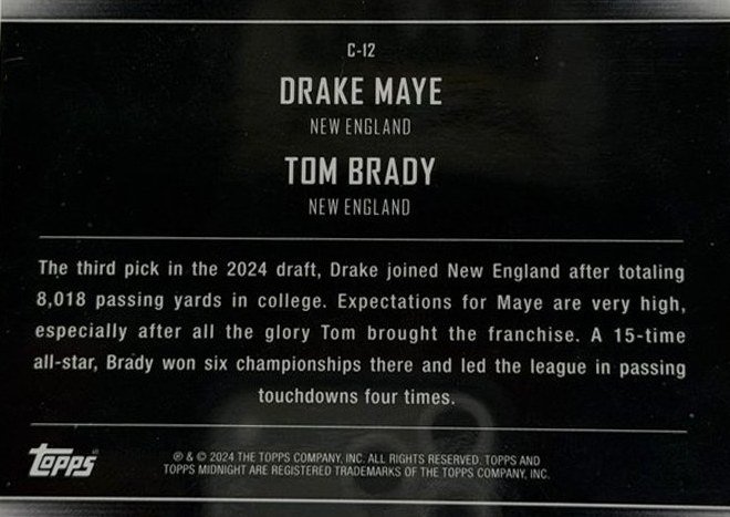 Drake Maye & Tom Brady 2024 Topps Midnight back
