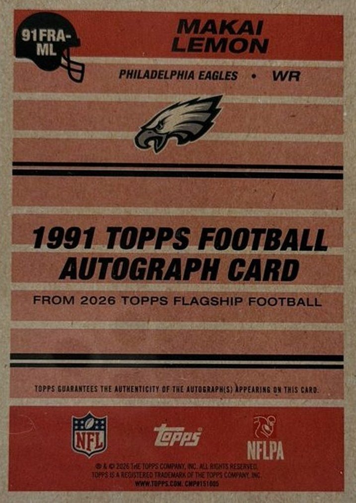 Makai Lemon 2026 Topps back