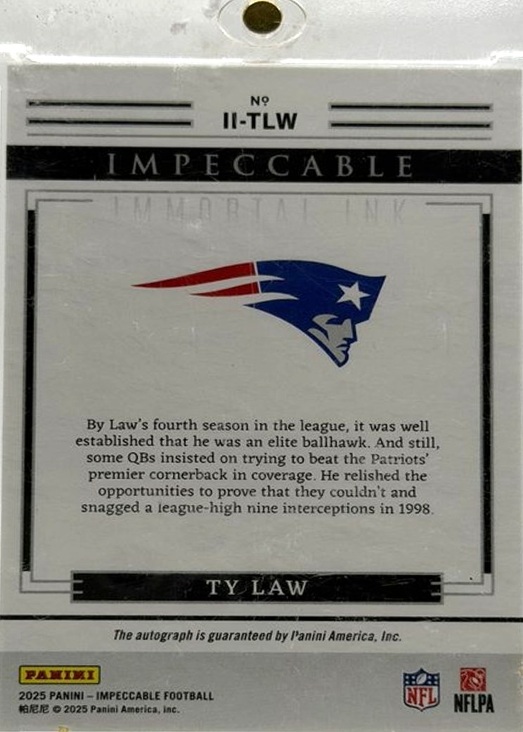 Ty Law 2025 Panini Impeccable back
