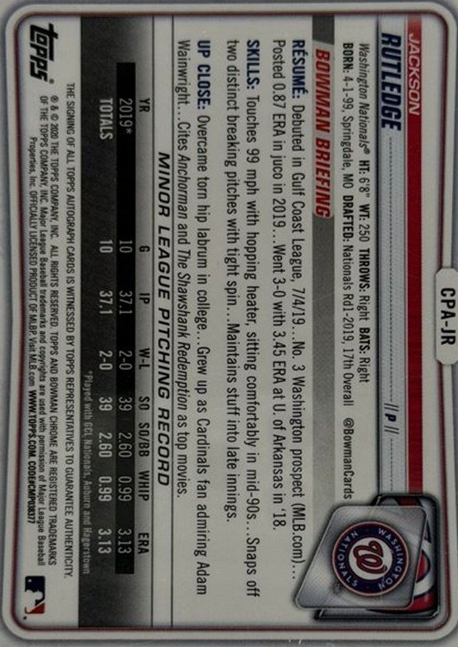 Jackson Rutledge 2020 Bowman Chrome back