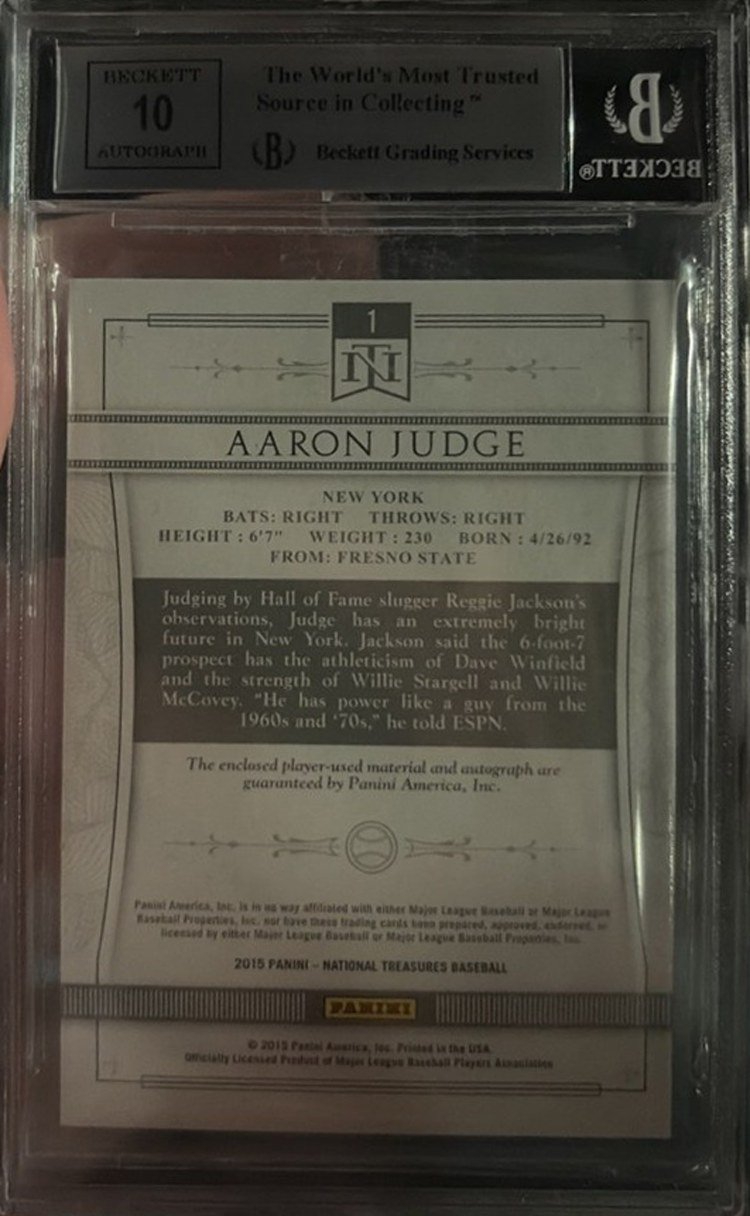 Aaron Judge 2015 Panini National Treasures back