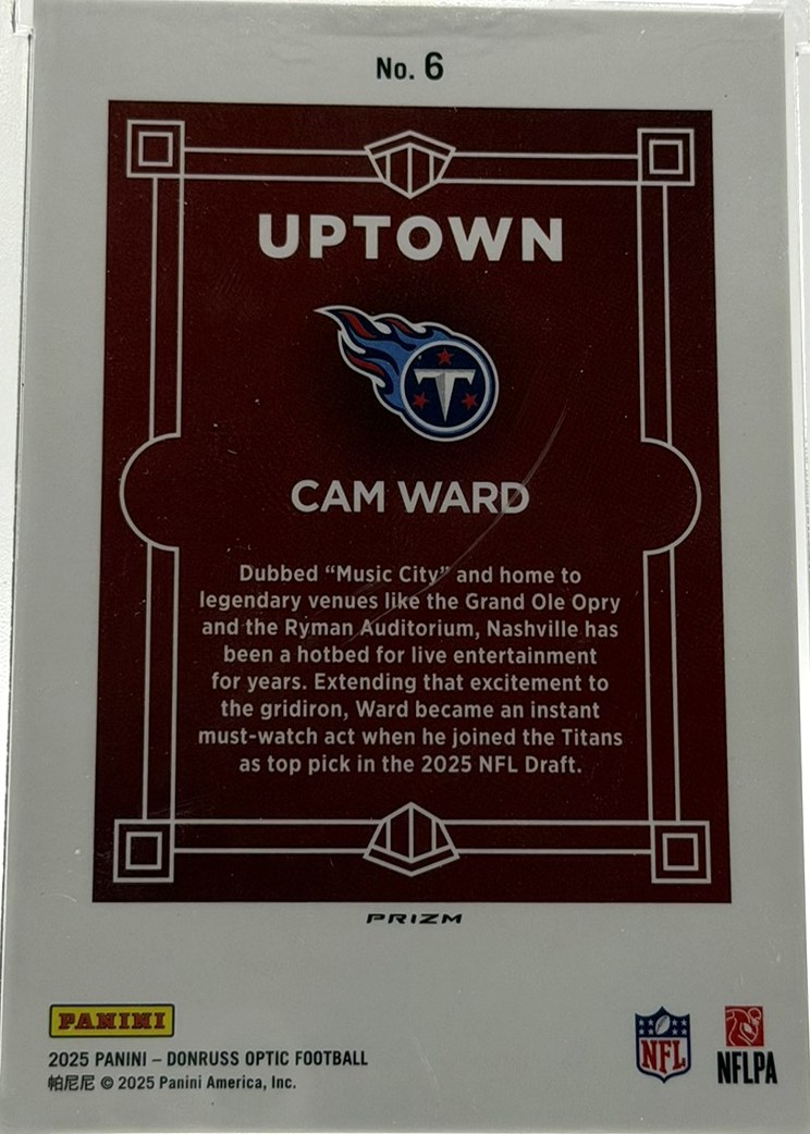 Cam Ward 2025 Donruss Optic back