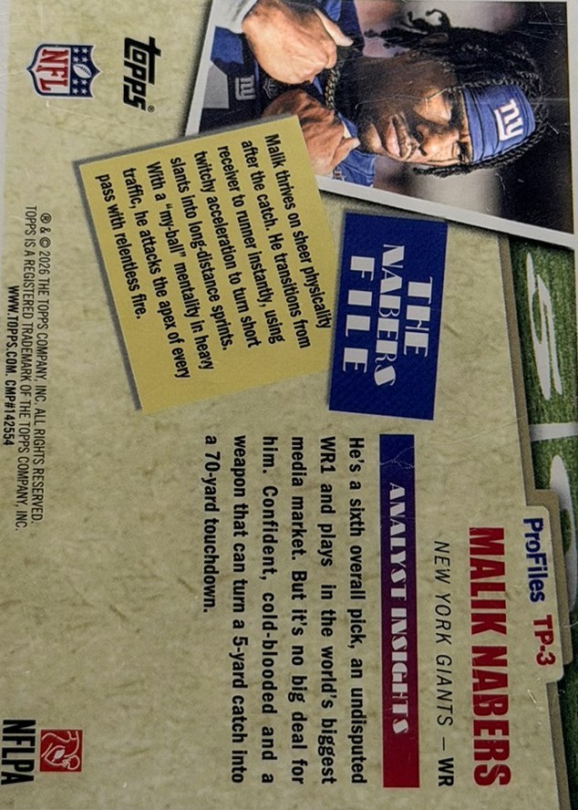 Malik Nabers 2026 Topps back