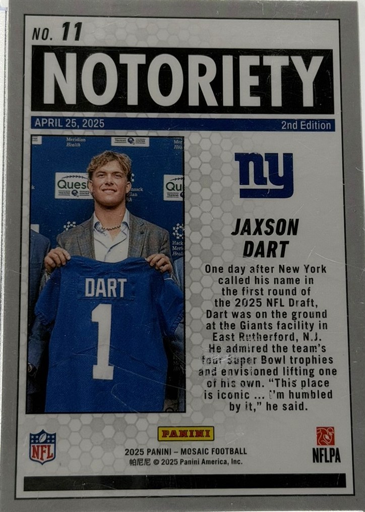 Jaxson Dart 2025 Panini Mosaic back