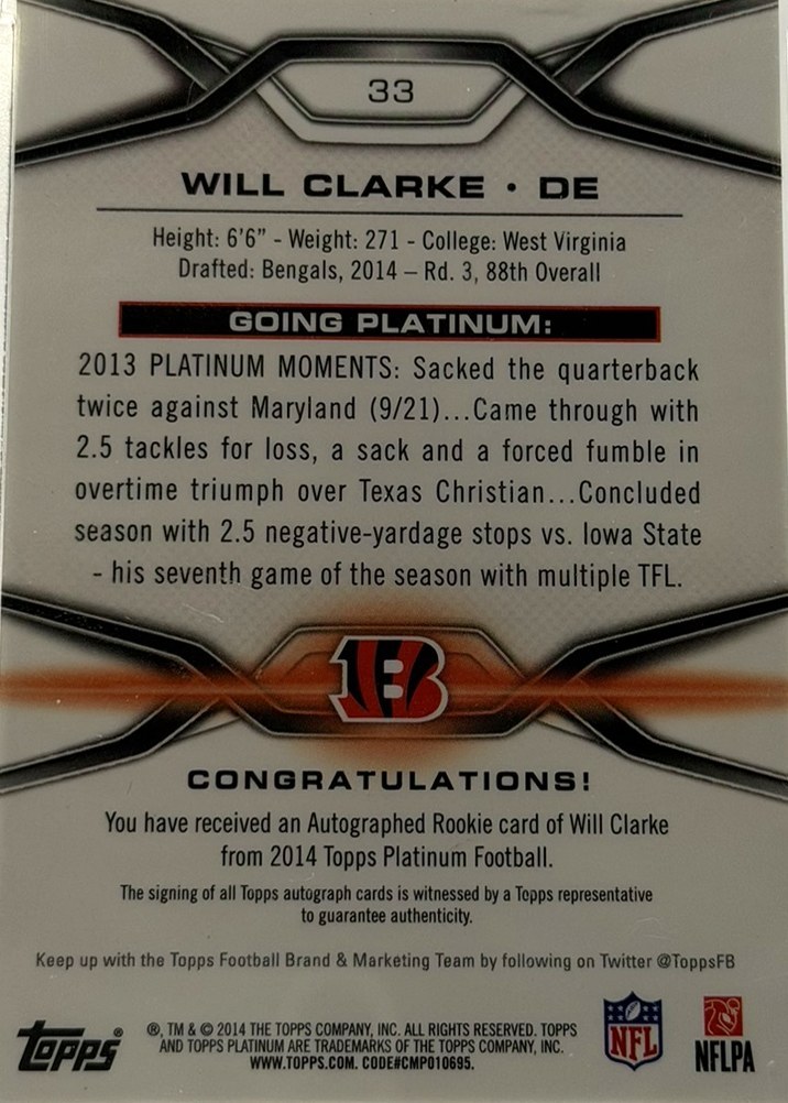 Will Clarke 2014 Topps Platinum back