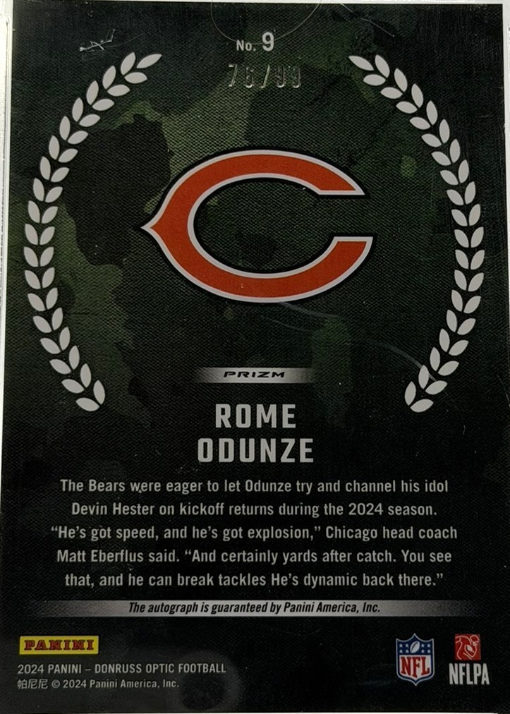 Rome Odunze 2024 Donruss Optic back