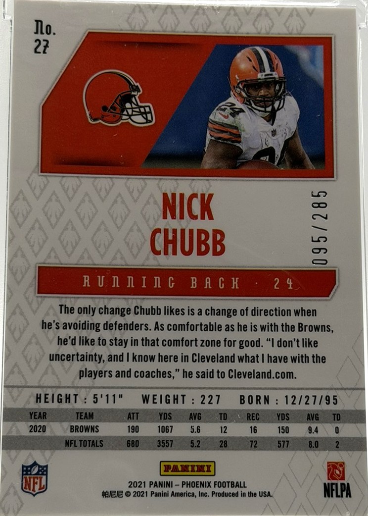 Nick Chubb 2021 Panini Phoenix back