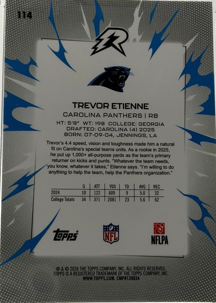 Trevor Etienne 2025 Topps Resurgence back