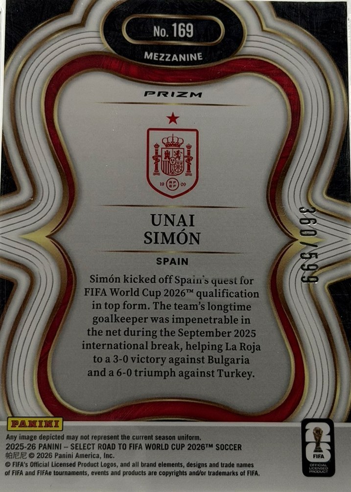 Unai Simon 2025 Panini Select Road to FIFA World Cup 2026 back