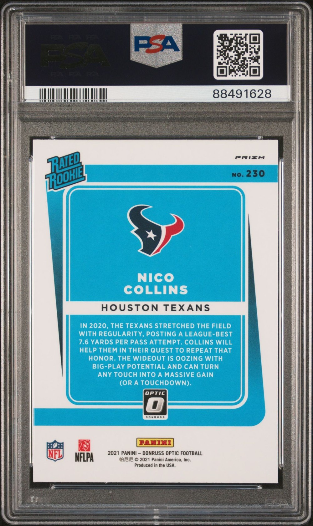 Nico Collins 2021 Donruss Optic back