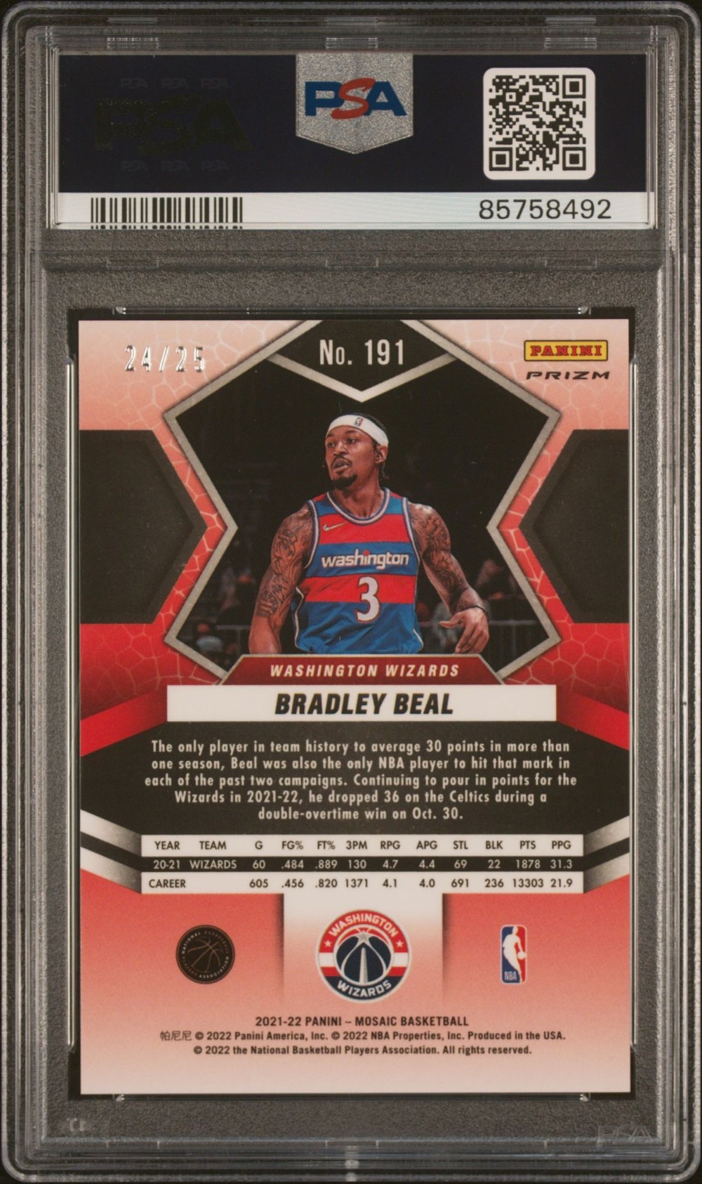 Bradley Beal 2021 Panini Mosaic back