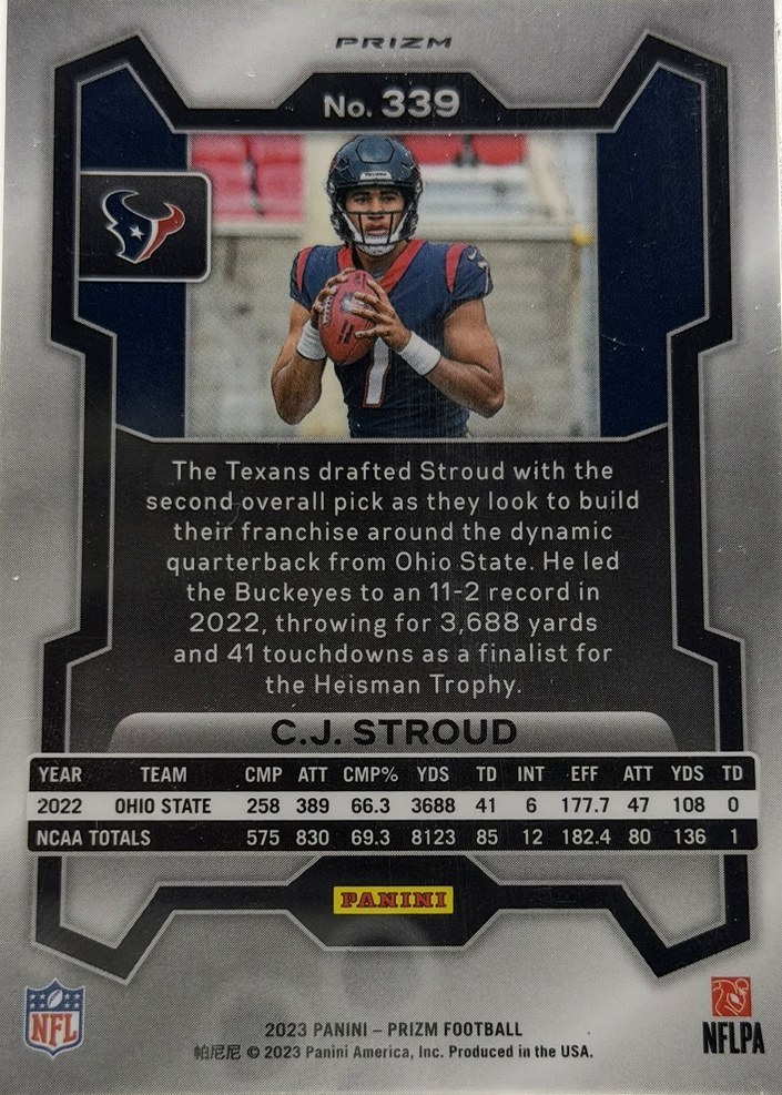 C.J. Stroud 2023 Panini Prizm back
