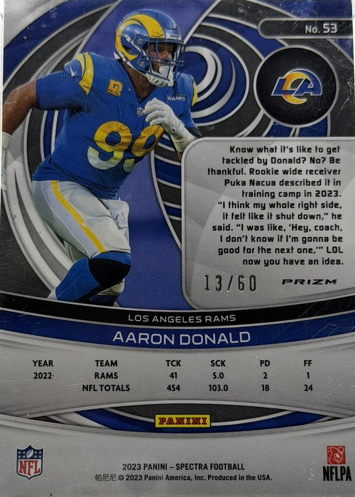 Aaron Donald 2023 Panini Spectra back