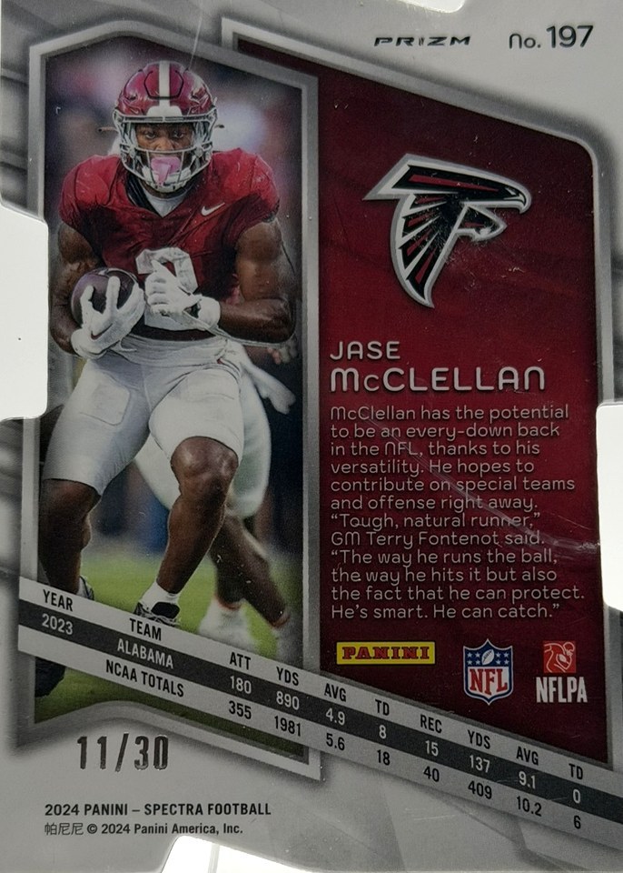 Jase McClellan 2024 Panini Spectra back