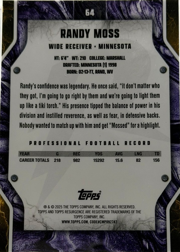 Randy Moss 2025 Topps Resurgence back
