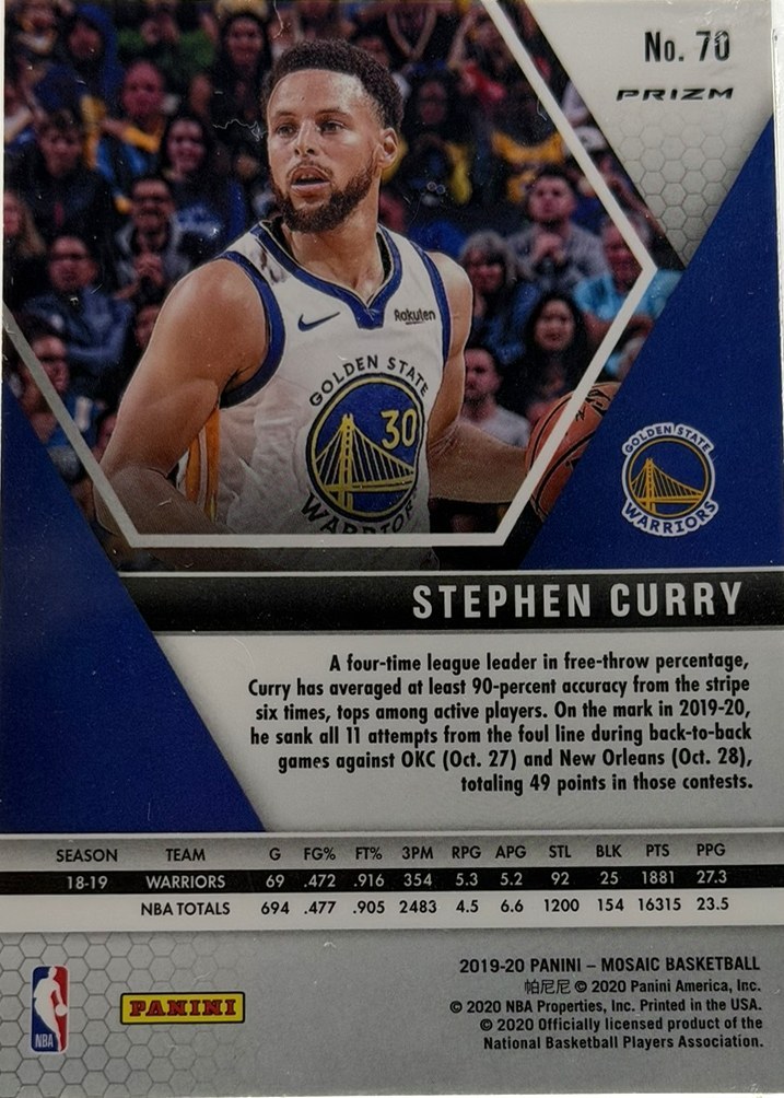Stephen Curry 2019 Panini Mosaic back