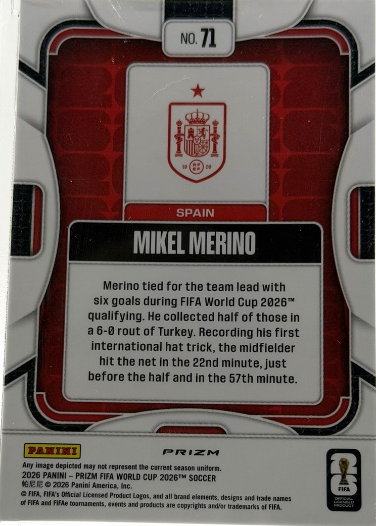 Mikel Merino 2026 Panini Prizm FIFA World Cup back