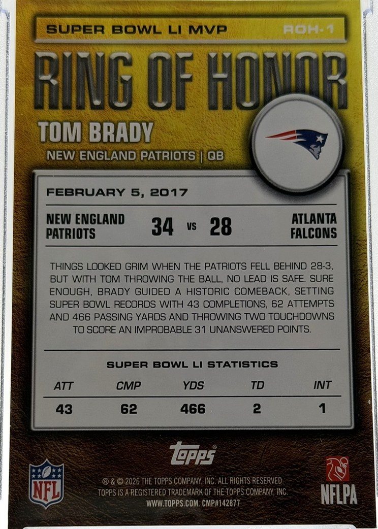 Tom Brady 2026 Topps back