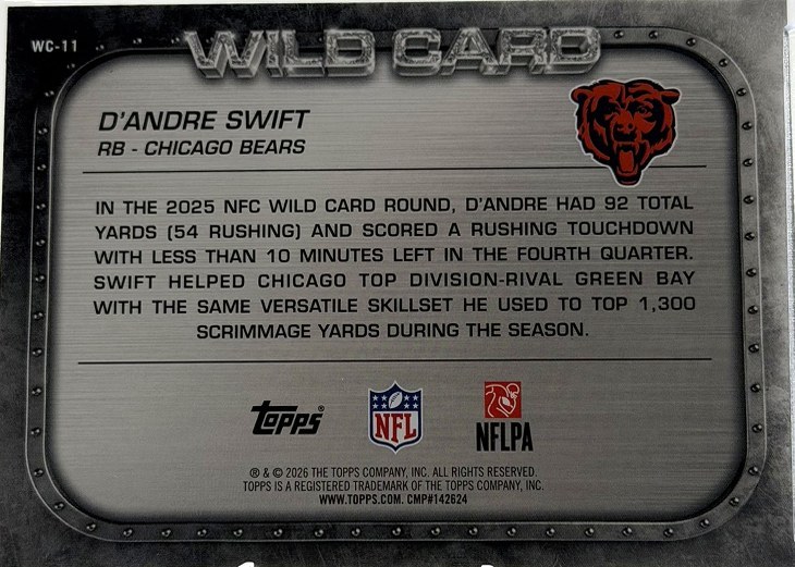 D'Andre Swift 2026 Topps back