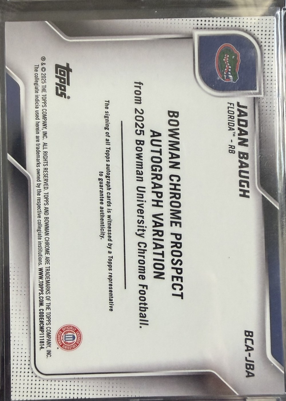 Jadan Baugh 2025 Bowman University Chrome back