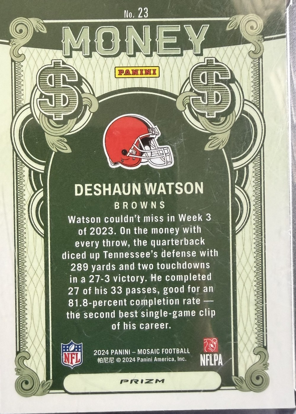 Deshaun Watson 2024 Panini Mosaic back