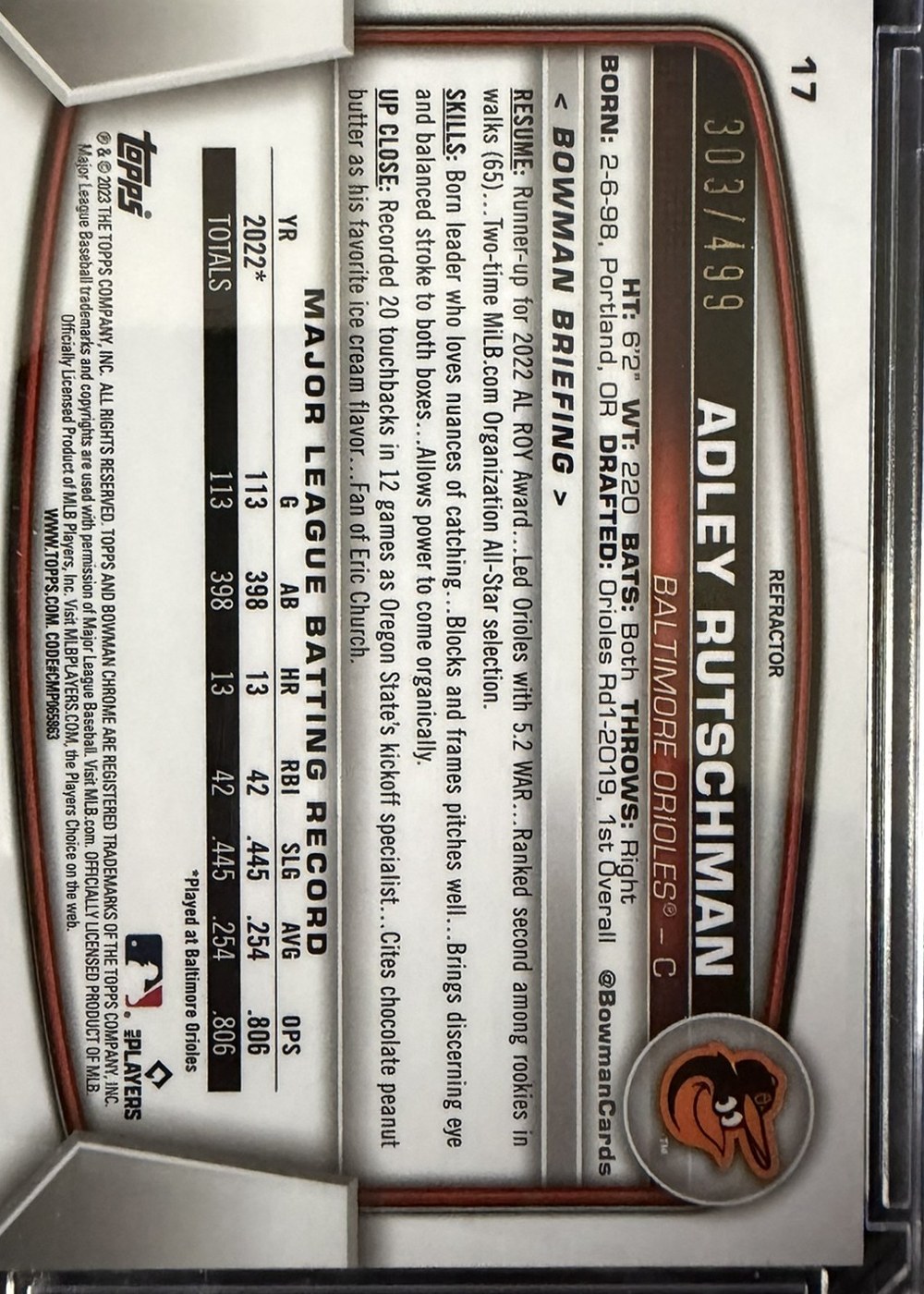 Adley Rutschman 2023 Bowman Chrome back