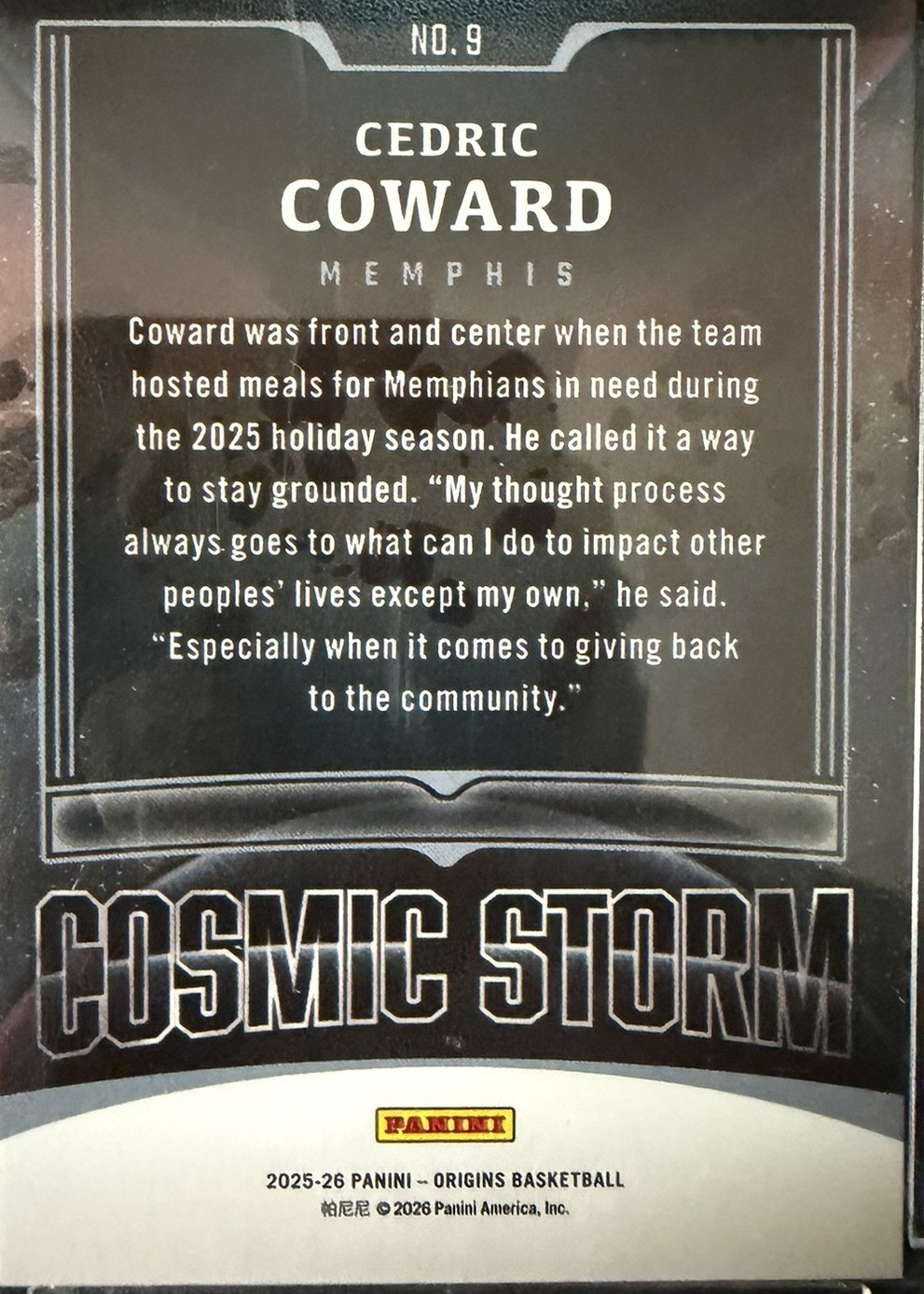 Cedric Coward 2025 Panini Origins back
