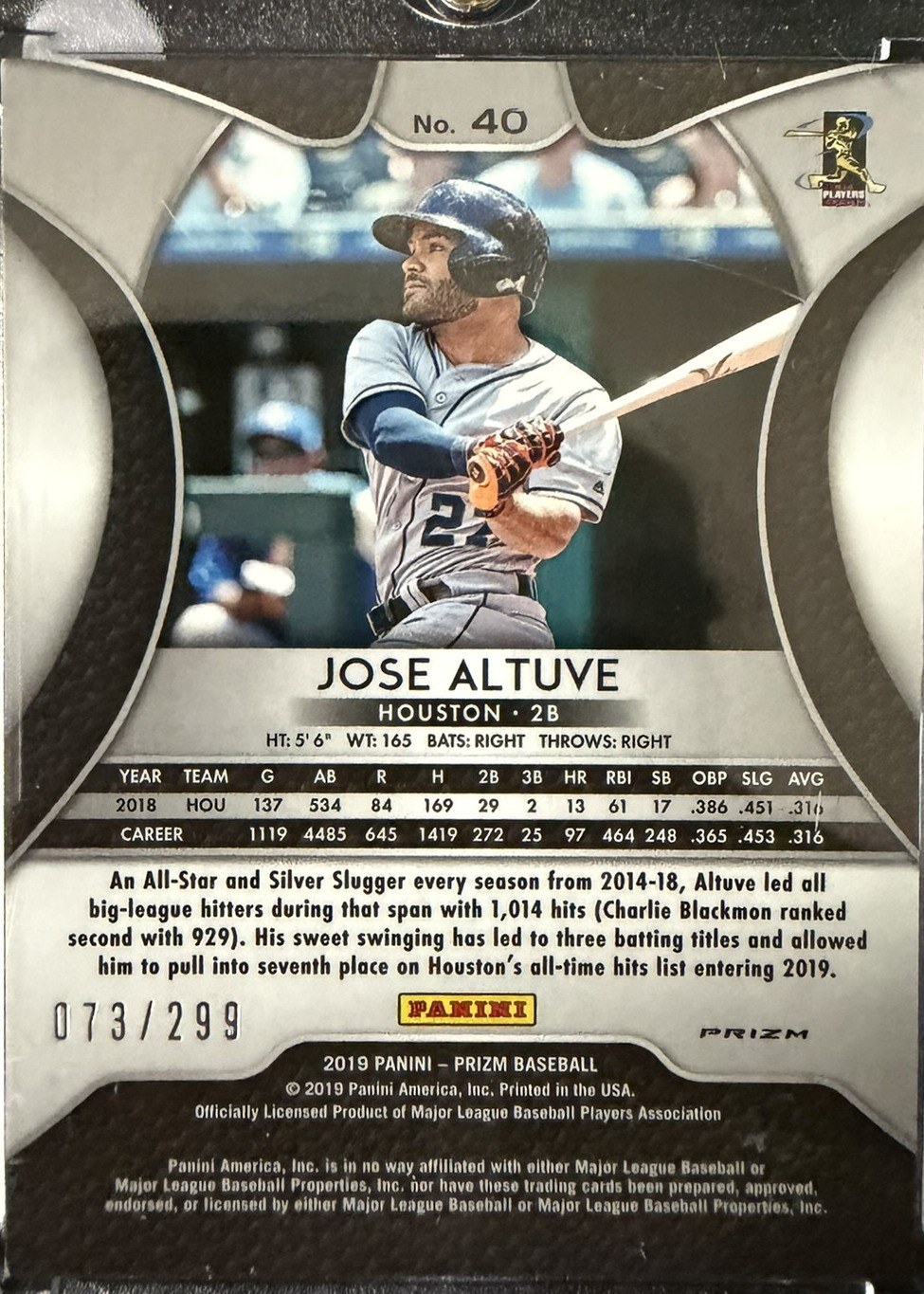 Jose Altuve 2019 Panini Prizm back