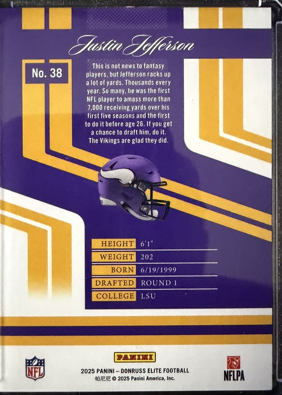 Justin Jefferson 2025 Panini Donruss Elite back