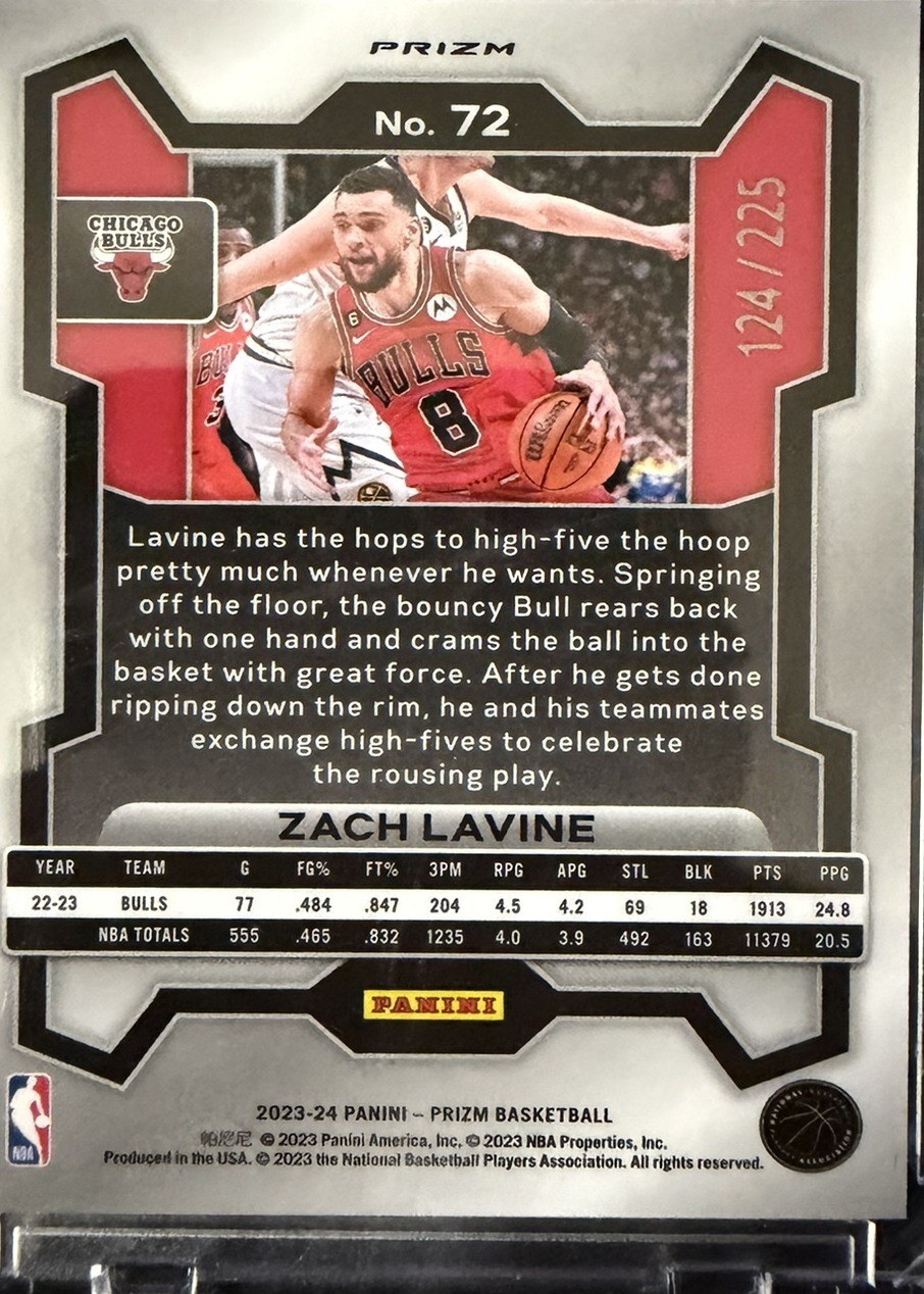 Zach LaVine 2023 Panini Prizm back