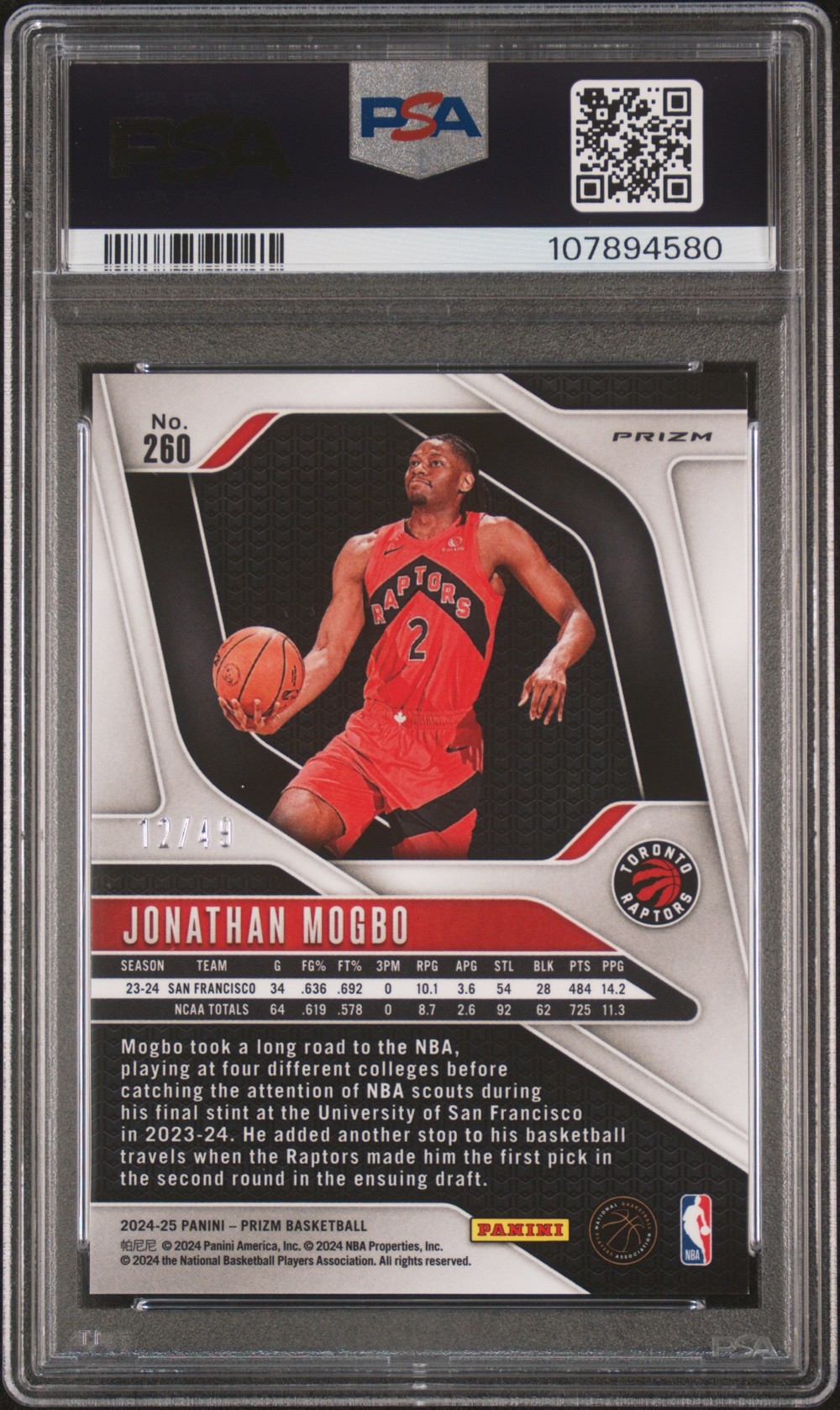 Jonathan Mogbo 2024 Panini Prizm back
