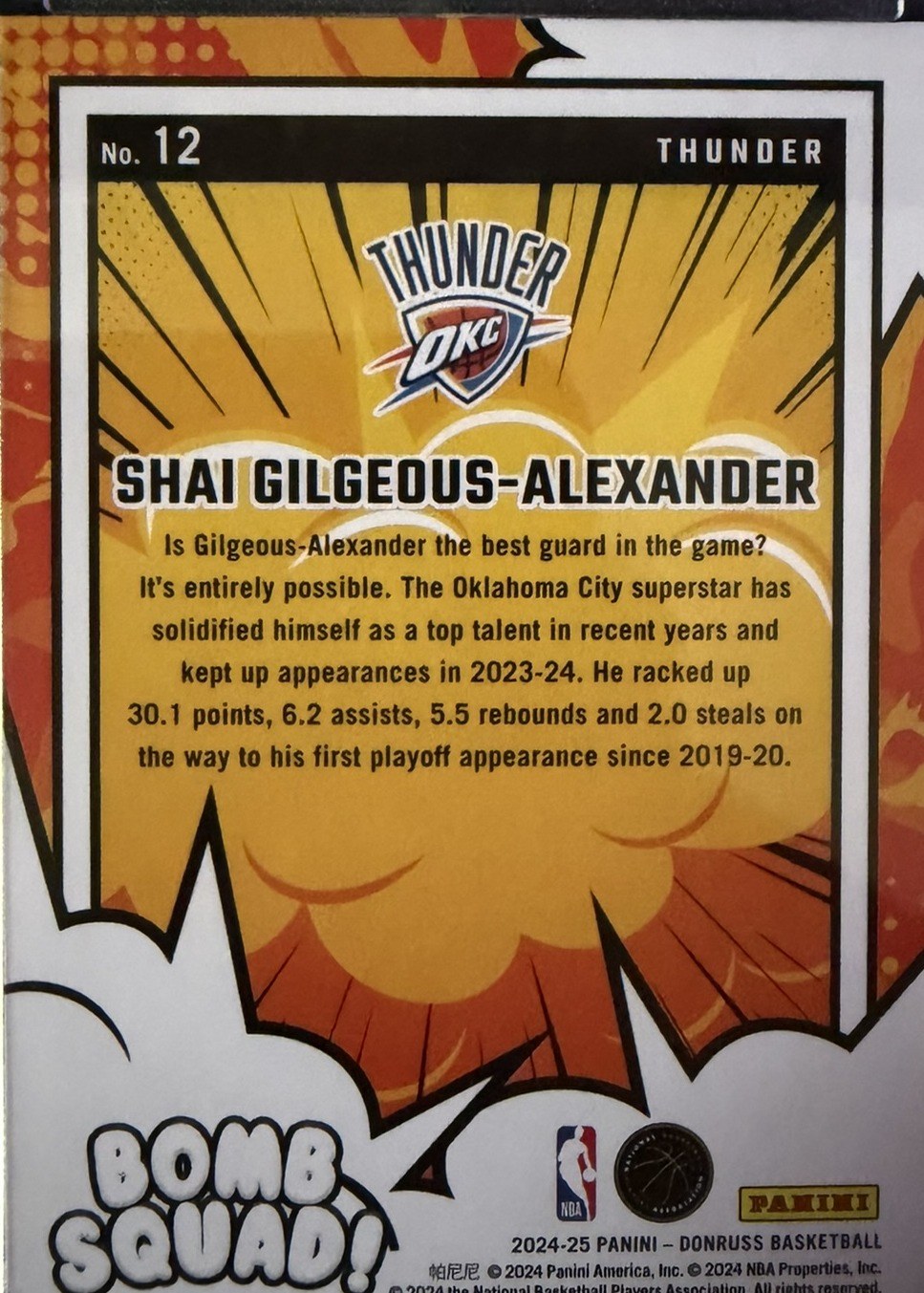 Shai Gilgeous-Alexander 2024 Panini Donruss back