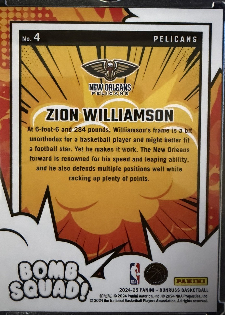 Zion Williamson 2024 Panini Donruss back