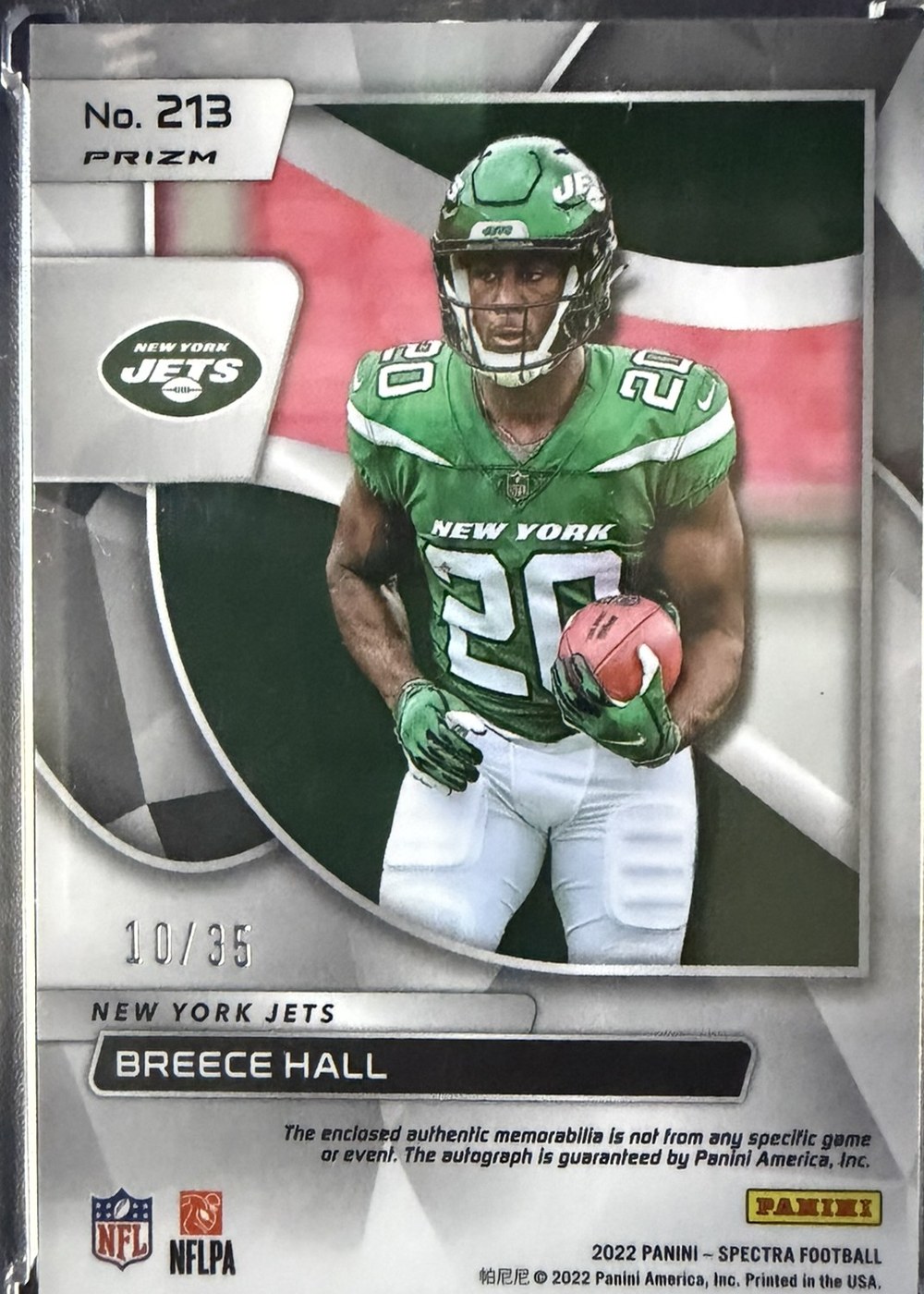 Breece Hall 2022 Panini Spectra back
