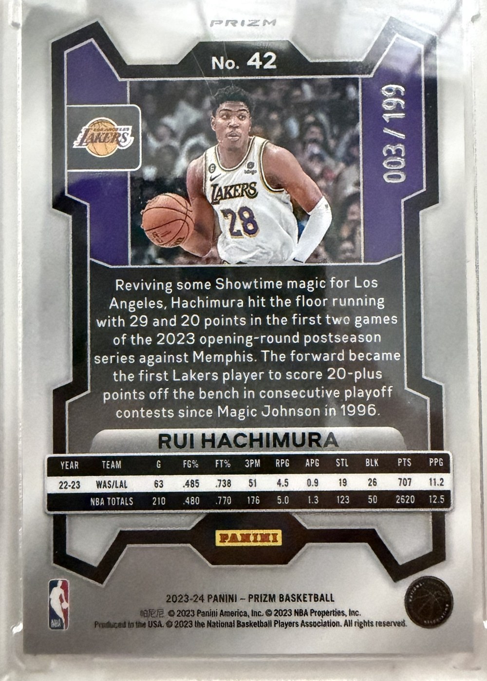 Rui Hachimura 2023 Panini Prizm back