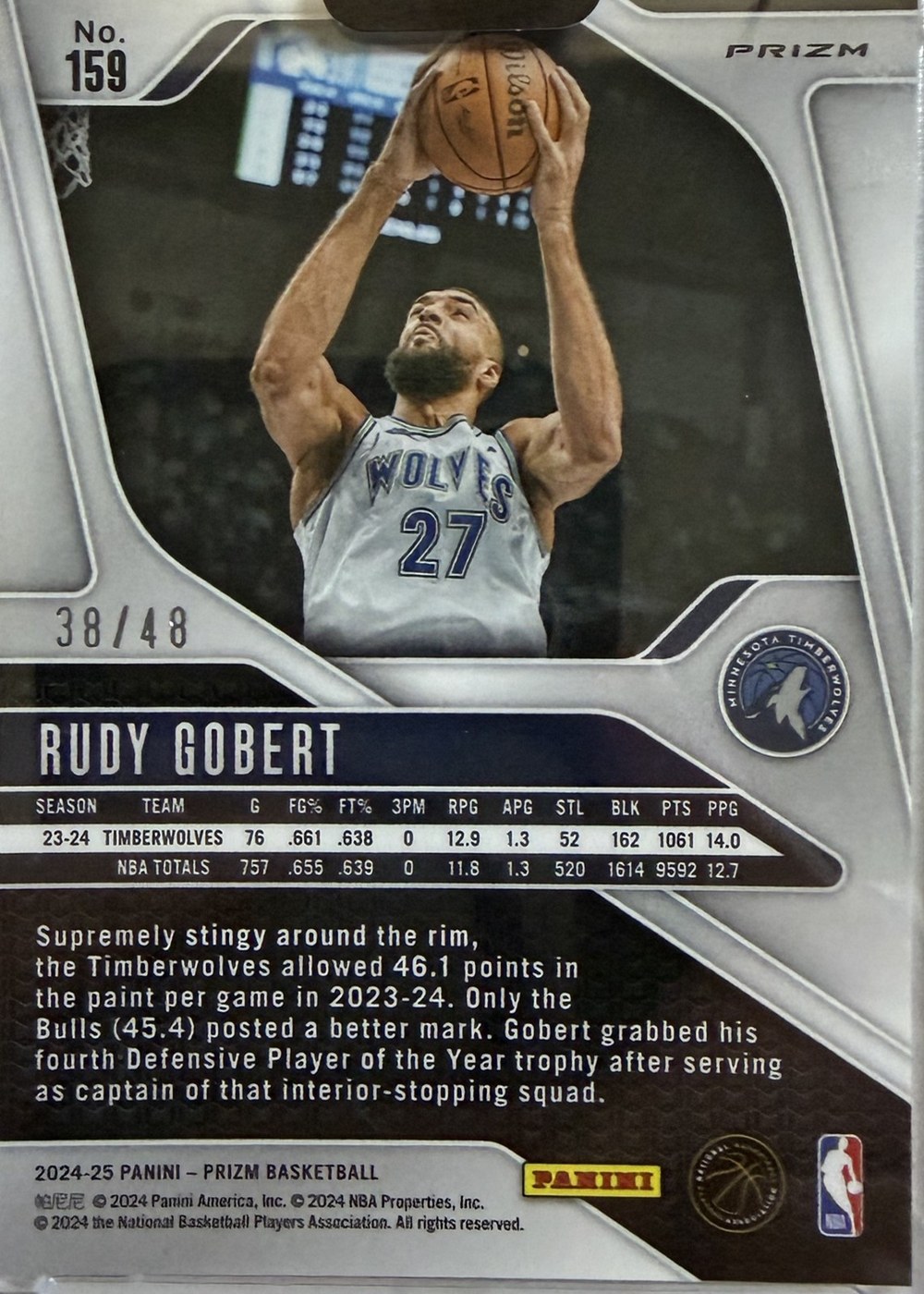 Rudy Gobert 2024 Panini Prizm back