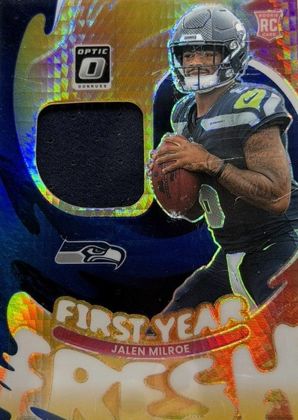 Jalen Milroe 2025 Donruss Optic First Year Fresh Blue Hyper