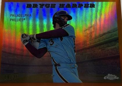 Bryce Harper 2025 Topps Chrome Platinum Anniversary 1955 Topps Rails and Sails Orange Refractor /25