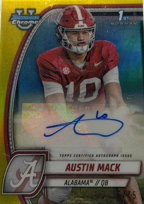 Austin Mack 2024 Bowman University Chrome Bowman Chrome Prospect Autographs Yellow Refractor /75
