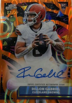 Dillon Gabriel 2025 Topps Cosmic Chrome Cosmic Chrome Autographs Orange Galactic Refractor /25