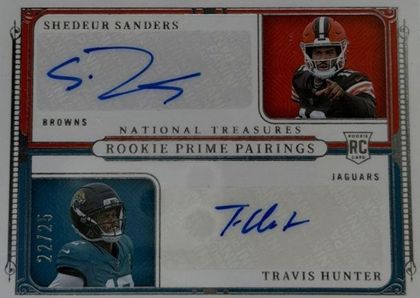 Shedeur Sanders & Travis Hunter 2025 Panini National Treasures Rookie Prime Pairings Autographs /25