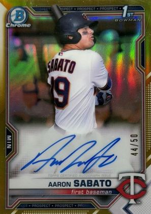 Aaron Sabato 2021 Bowman Chrome Prospect Autographs Gold Refractor /50
