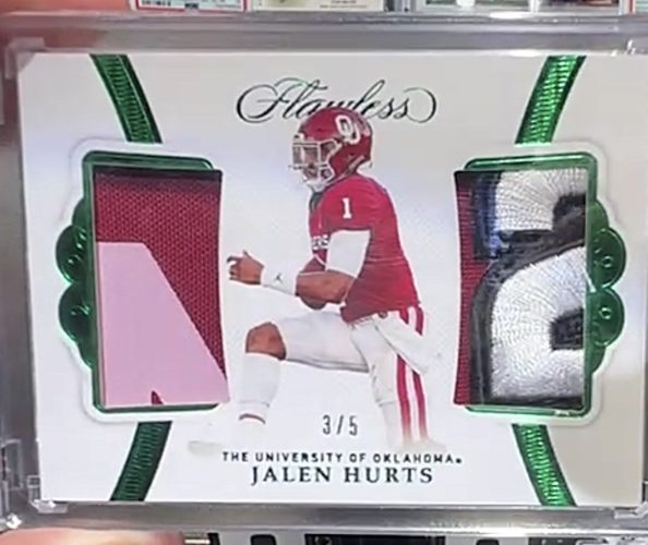 Jalen Hurts 2020 Panini Flawless Collegiate Dual Patches Emerald /5
